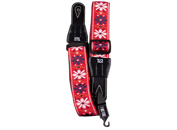 TGI Guitar Strap Woven Cotton Flowers Stitch Red TGI Guitar Strap Woven Cotton Flowers Stitch Red